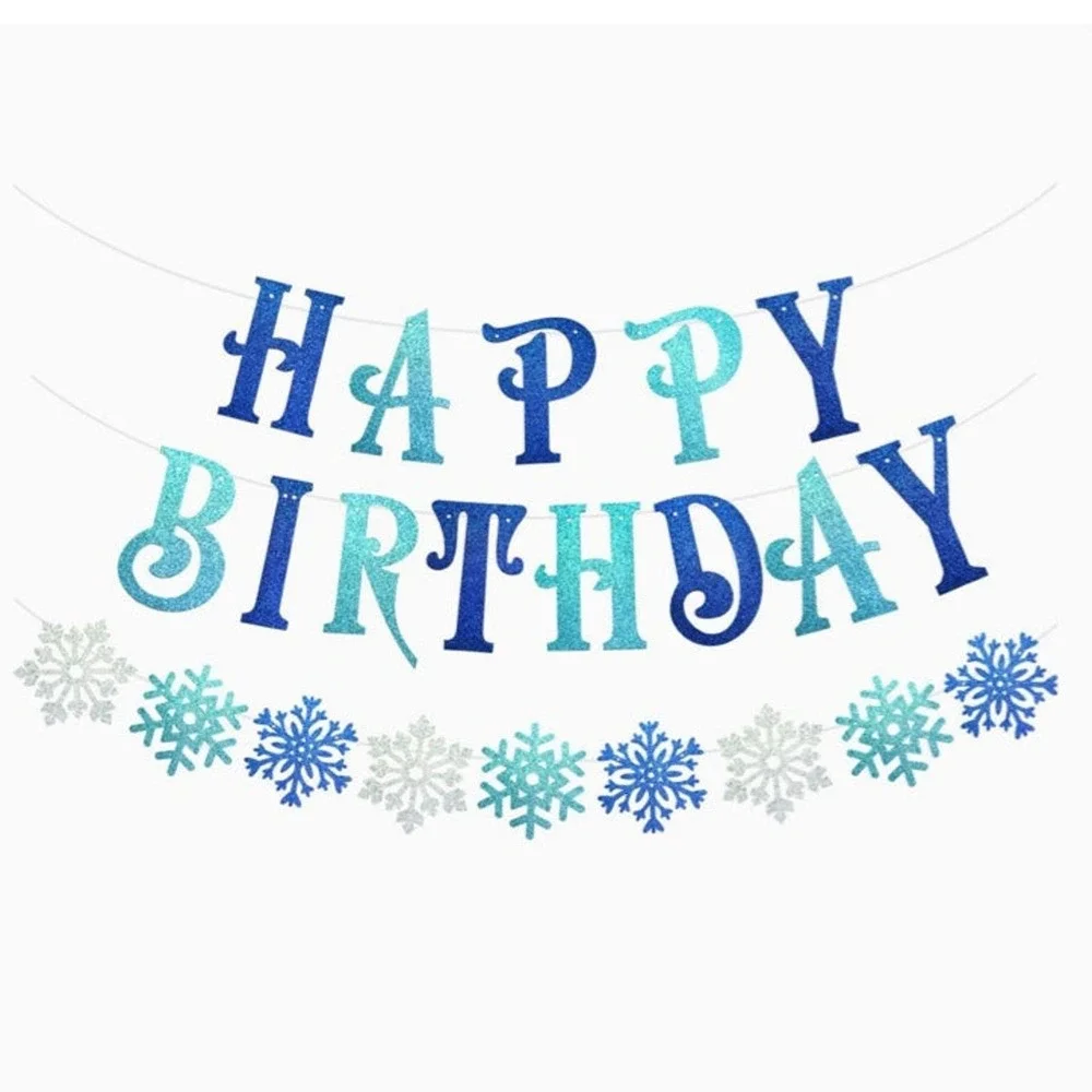 Happy Birthday Blue Snowflake Banner